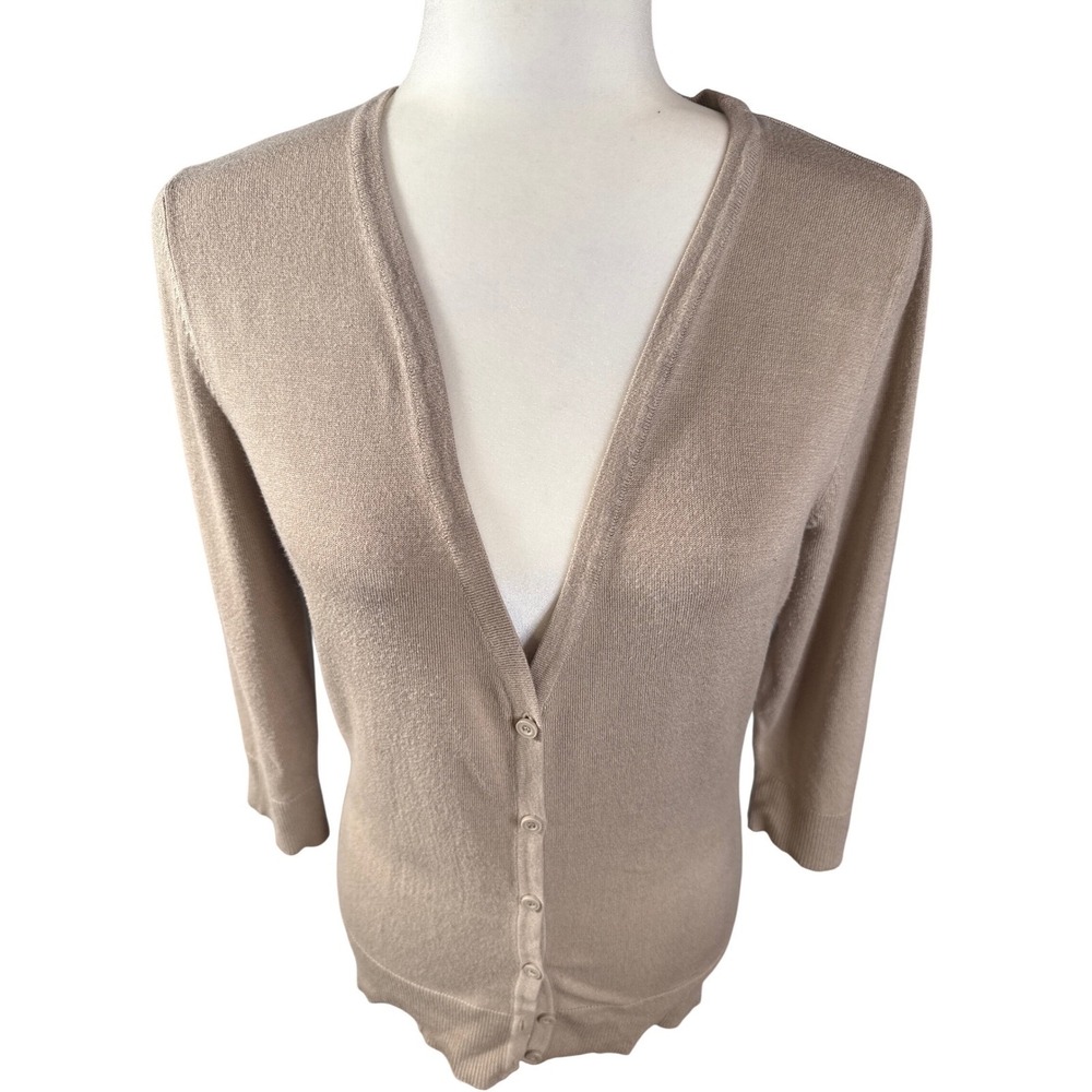 Beige Button Front Cardigan Sweater 3/4 Sleeve Women's Large 14th & Union Staple - Picture 3 of 8